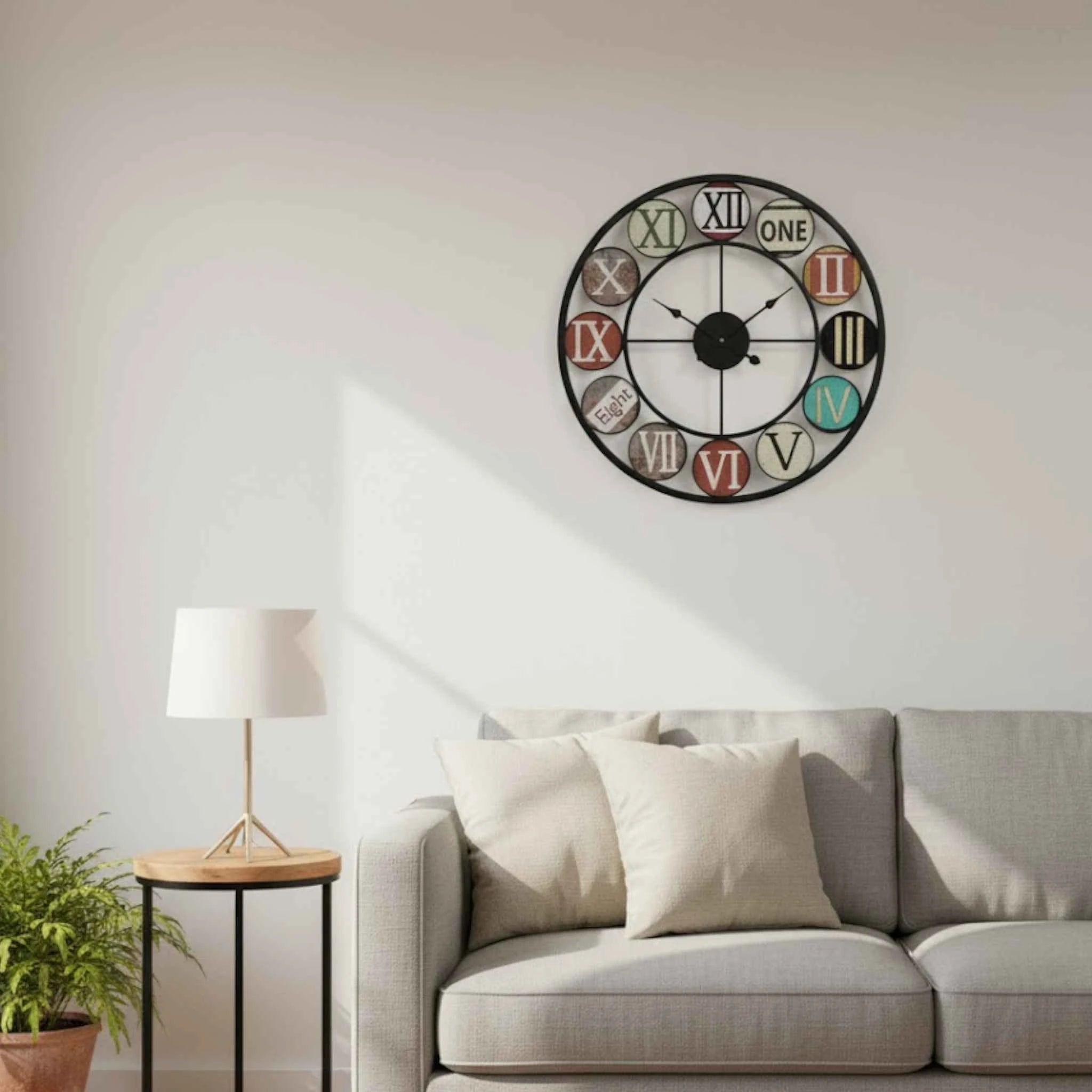 Horloges murales : Horloge Murale Rétro Européenne en Fer Verre dans de Marche Lino