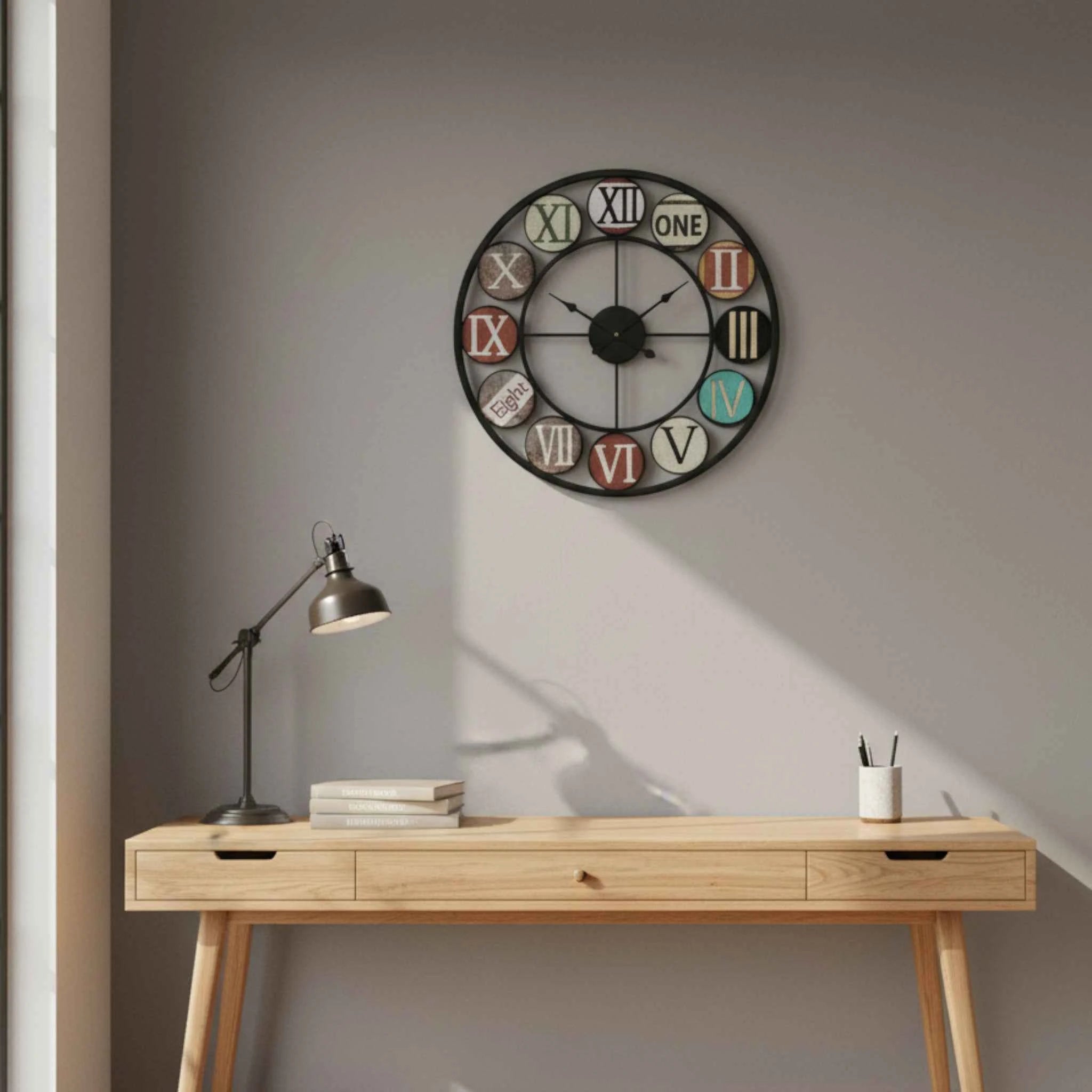 Horloges murales : Horloge Murale Rétro Européenne en Fer Verre dans de Marche Lino