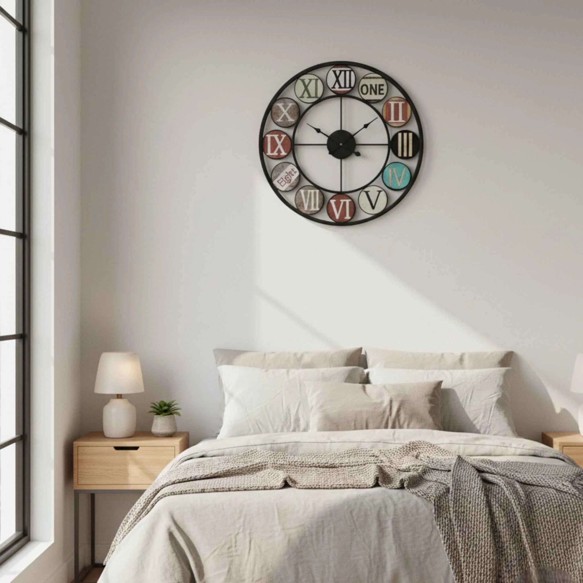 Horloges murales : Horloge Murale Rétro Européenne en Fer Verre dans de Marche Lino