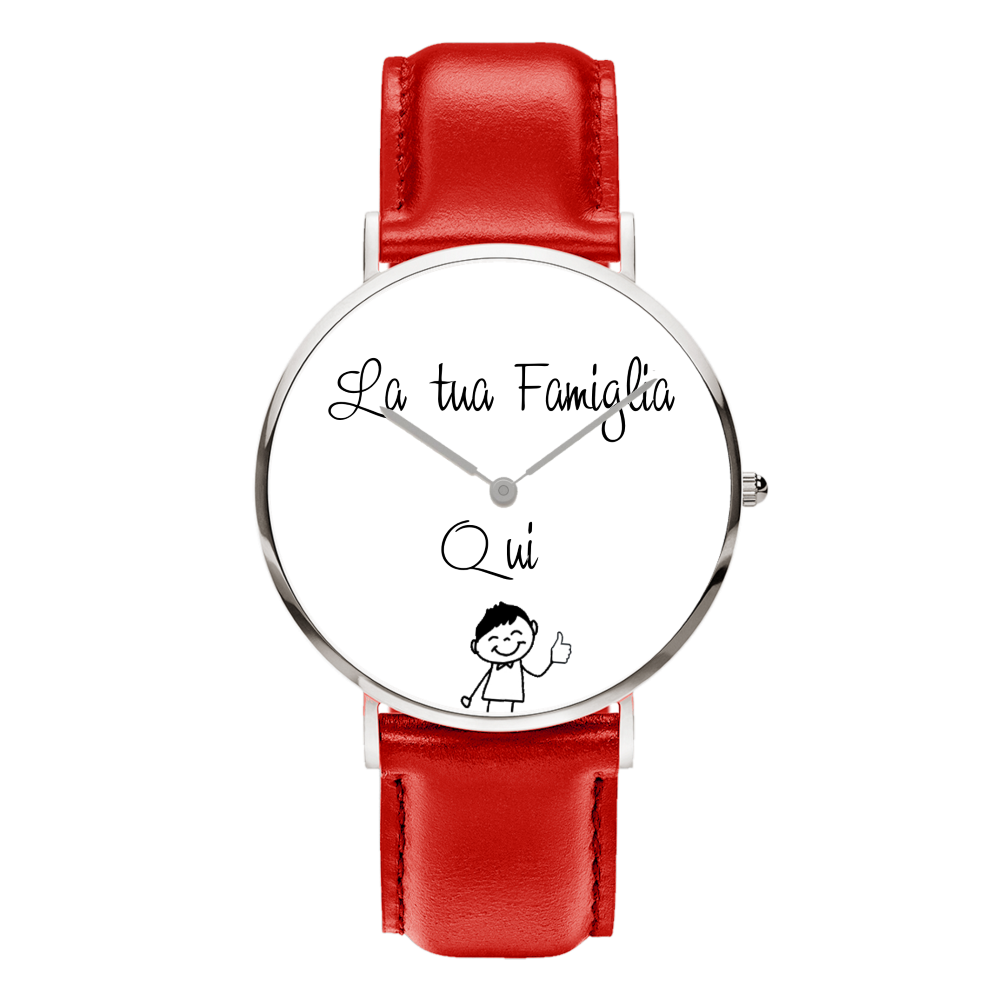 Montre personnalisée famille Acier – Prénom & illustration, bracelet maille argentée