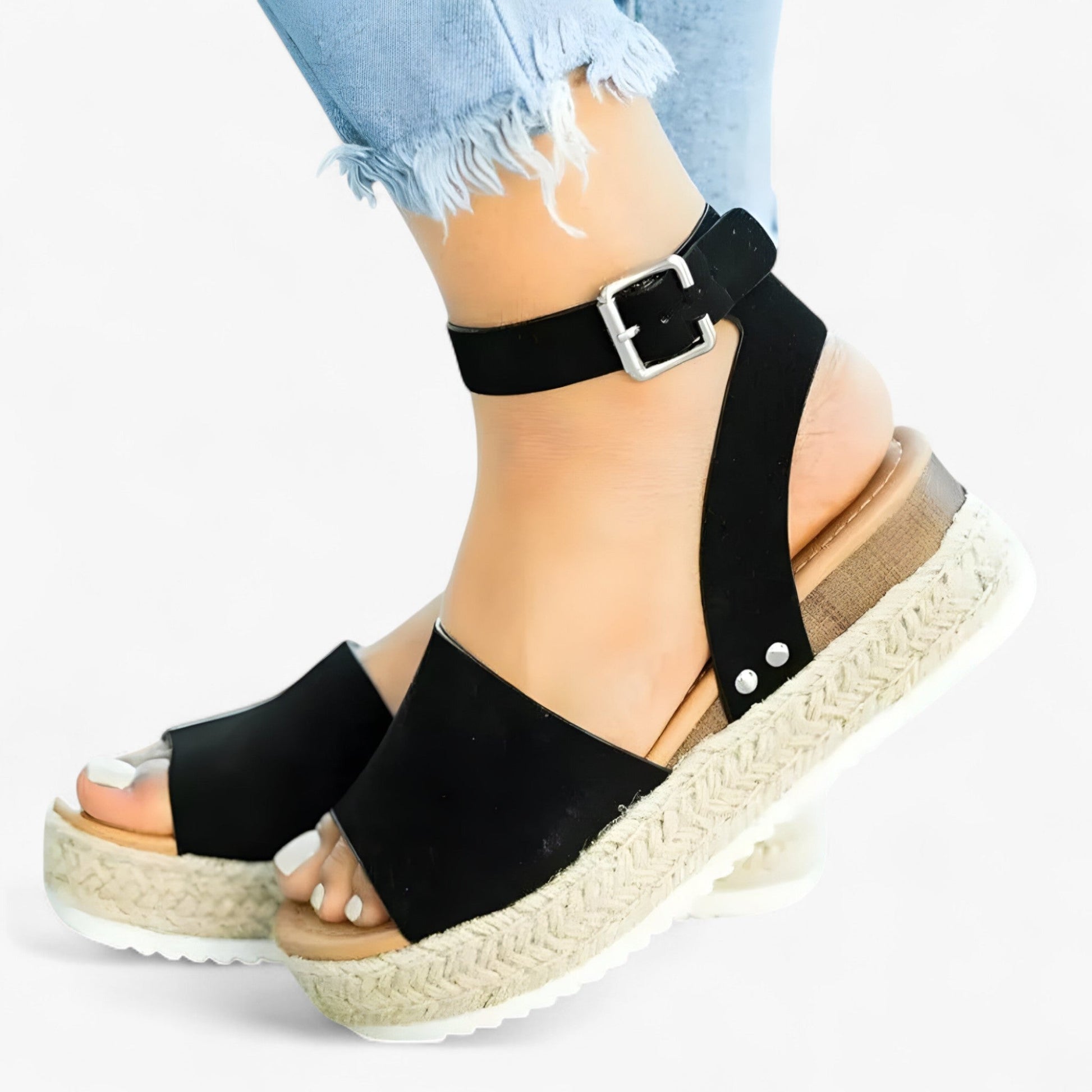Sandales Espadrilles Femme Polyvalentes en Toile Beige à Talon Compensé Confortable