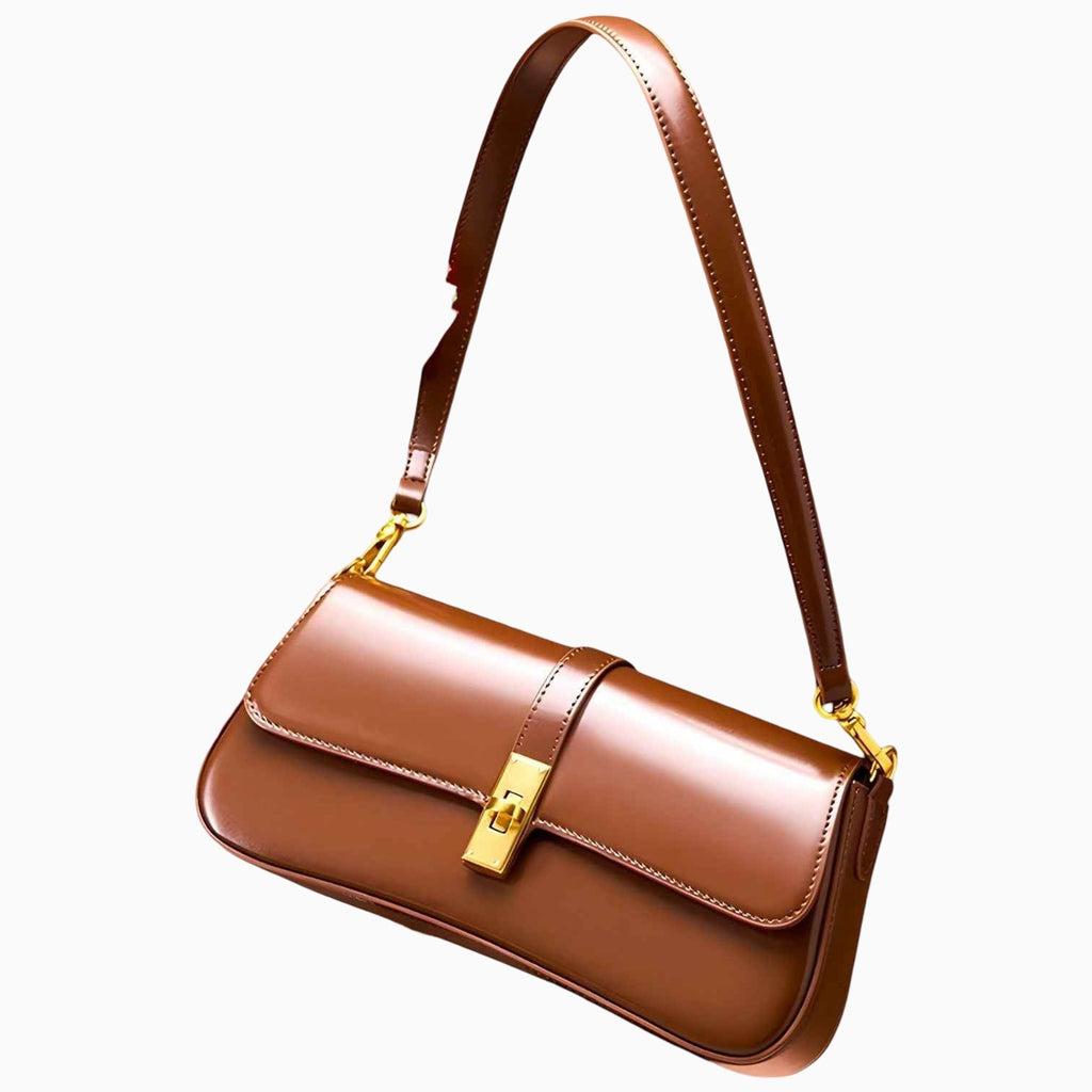 Sac Baguette Femme en Cuir Véritable Noir de Luxe, Élégant et Compact