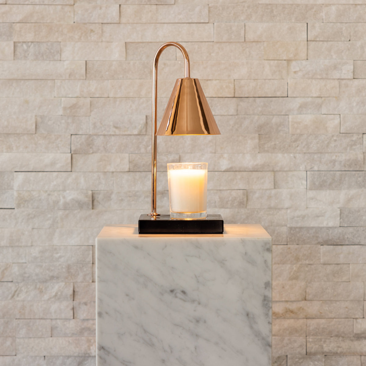 : Lampe Chauffe-Bougie en Marbre dans Or Rose - Marbre Noir de Marche Lino