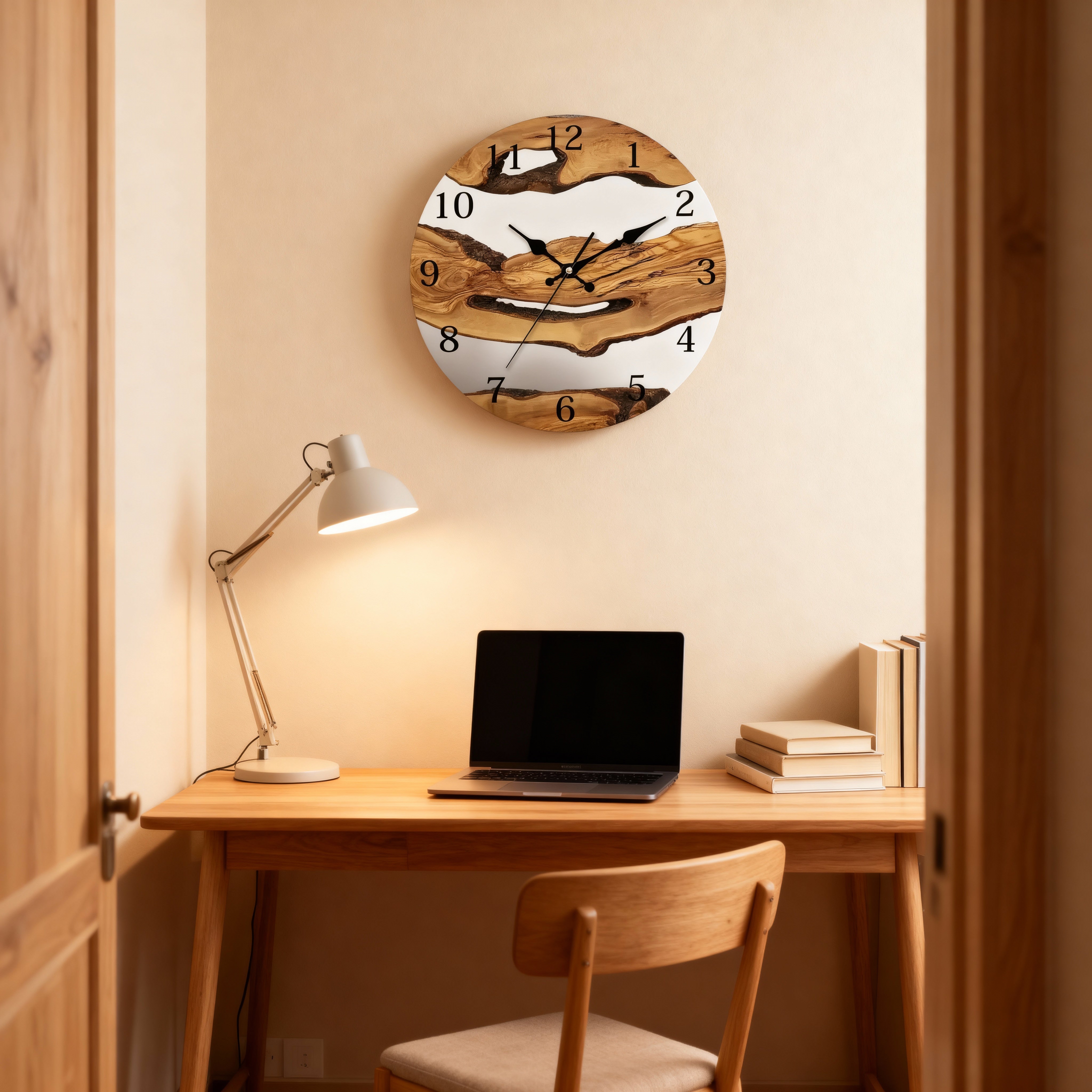 Horloges murales : Horloge Murale Design en Bois Naturel Accessoire De Bureau dans de Marche Lino