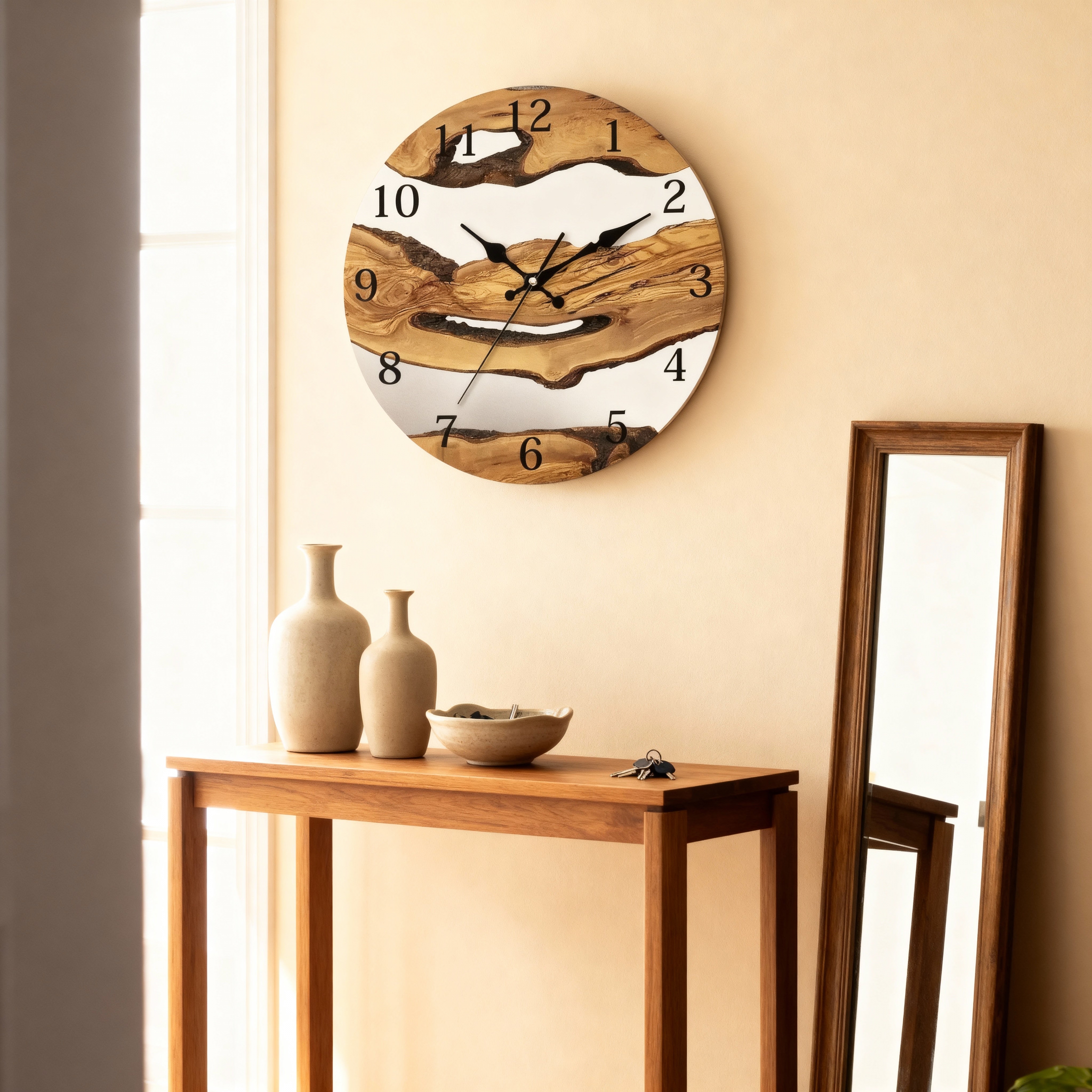 Horloges murales : Horloge Murale Design en Bois Naturel Accessoire De Bureau dans de Marche Lino