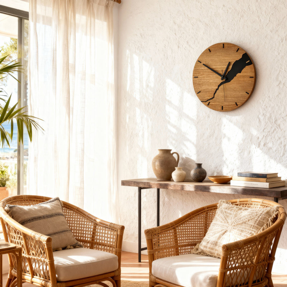 Horloges murales : Horloge Murale Design en Bois Silencieuse Grande Moderne pour Salon Cuisine dans de Marche Lino