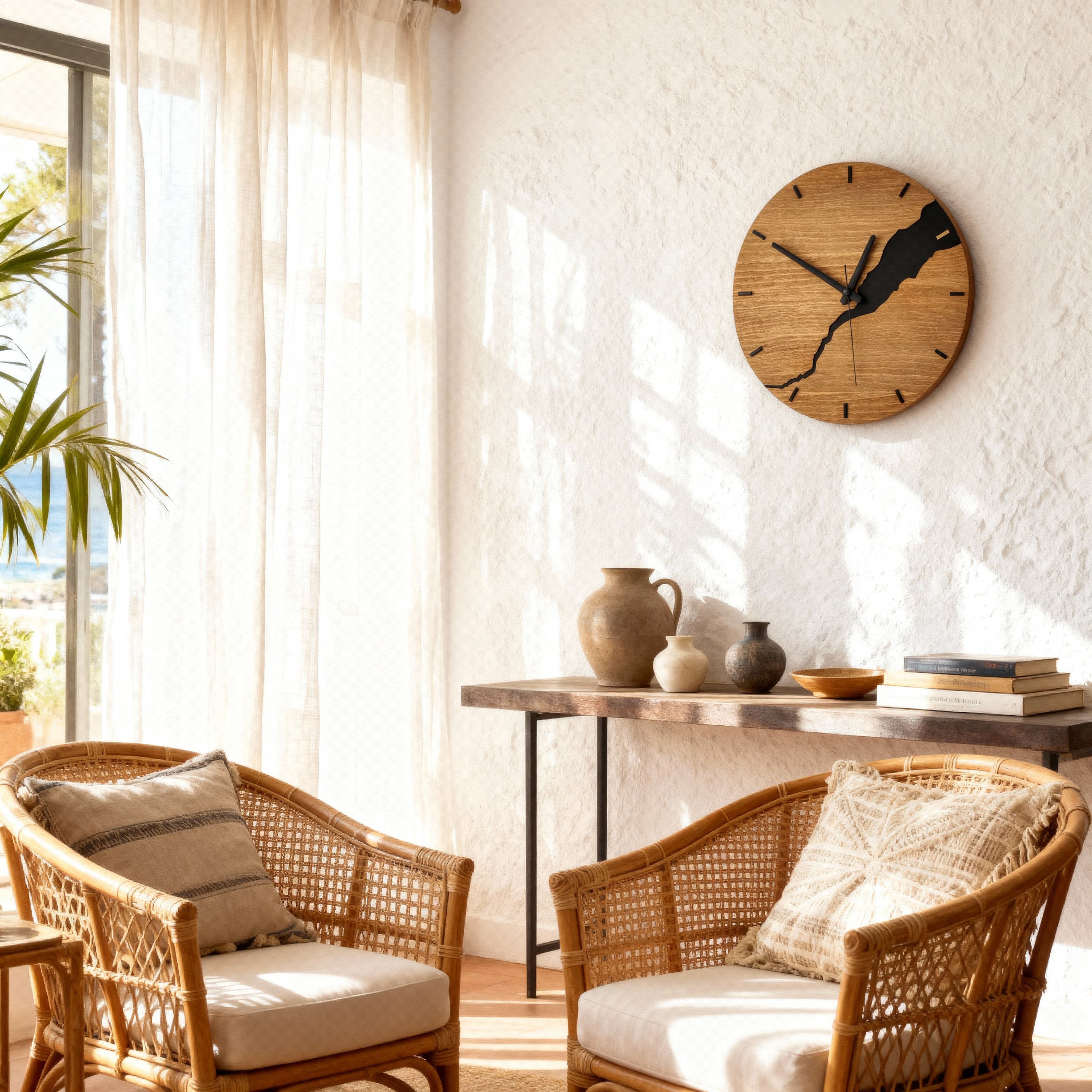 Horloges murales : Horloge Murale Design en Bois Silencieuse Grande Moderne pour Salon Cuisine dans de Marche Lino