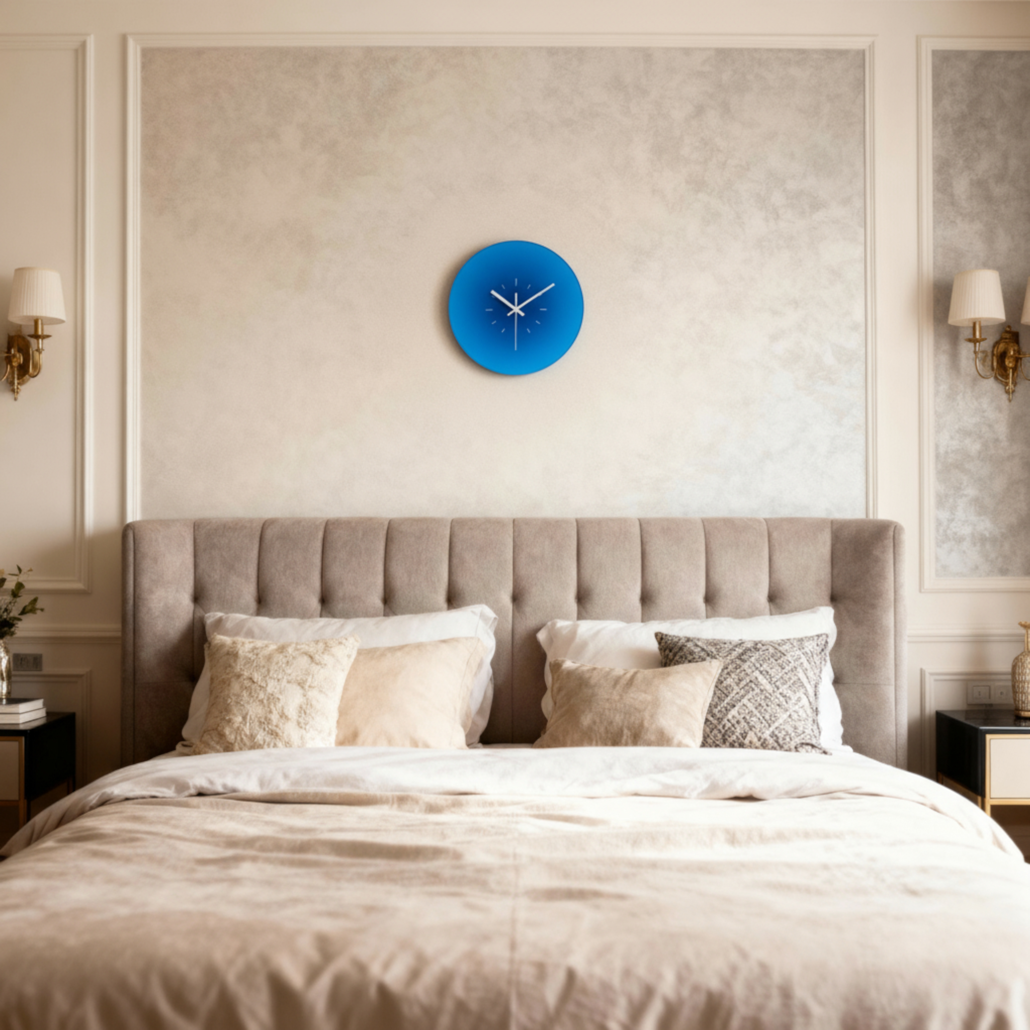 Horloges murales : Horloge Murale Ronde en Verre Design Moderne pour Salon et Cuisine dans de Marche Lino