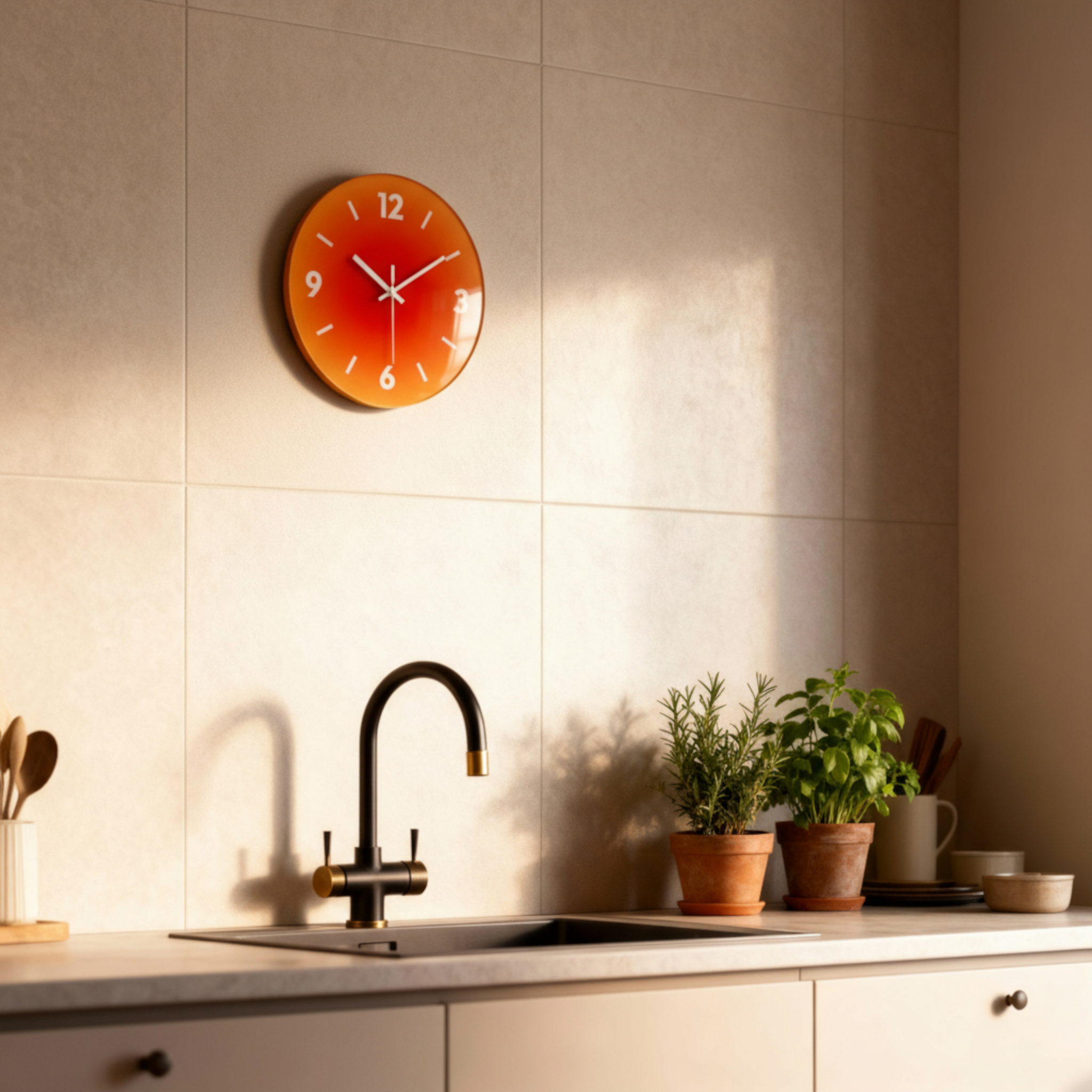 Horloges murales : Horloge Murale Ronde en Verre Design Moderne pour Salon et Cuisine dans de Marche Lino