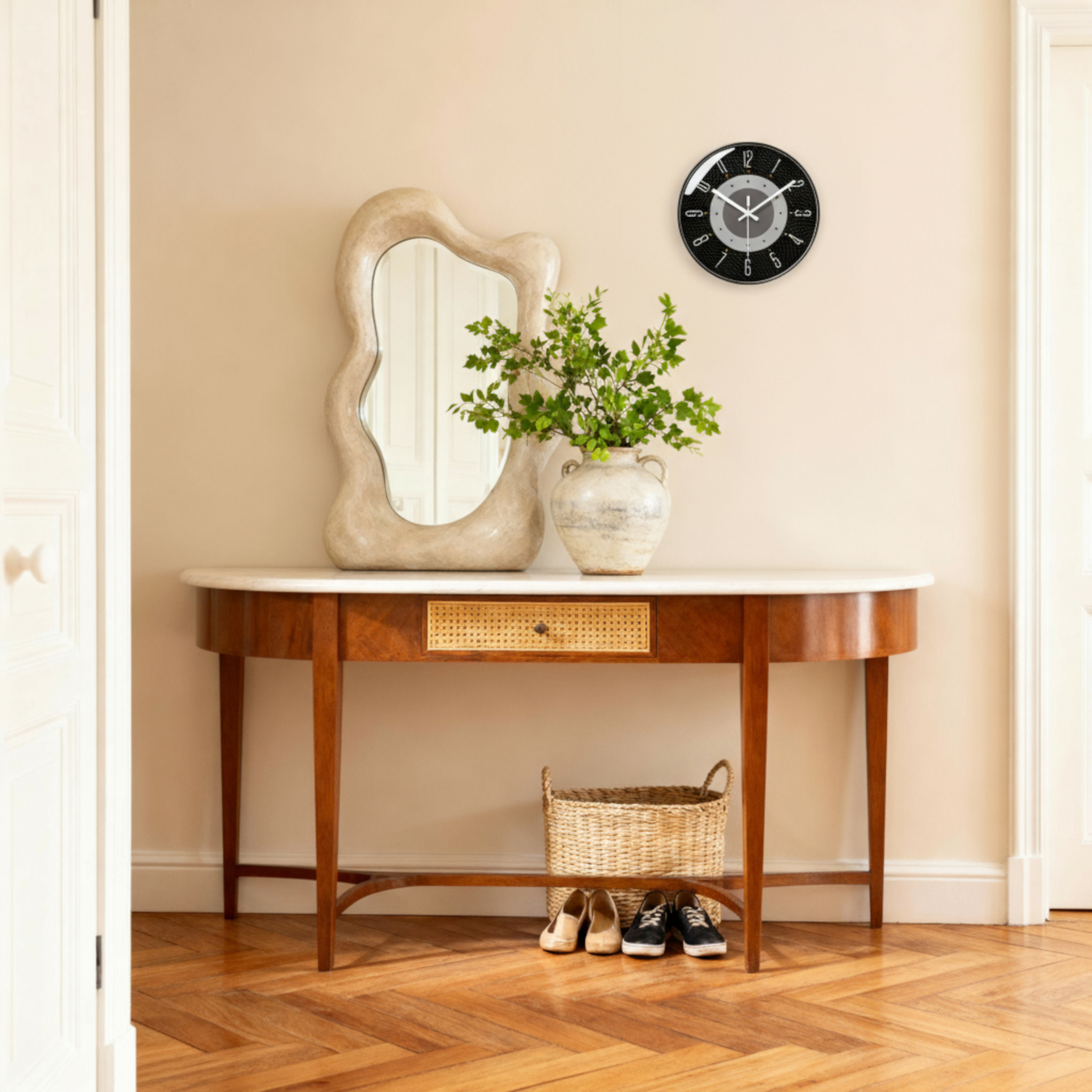 Horloges murales : Horloge Murale Design Moderne en Peau de Vache dans de Marche Lino
