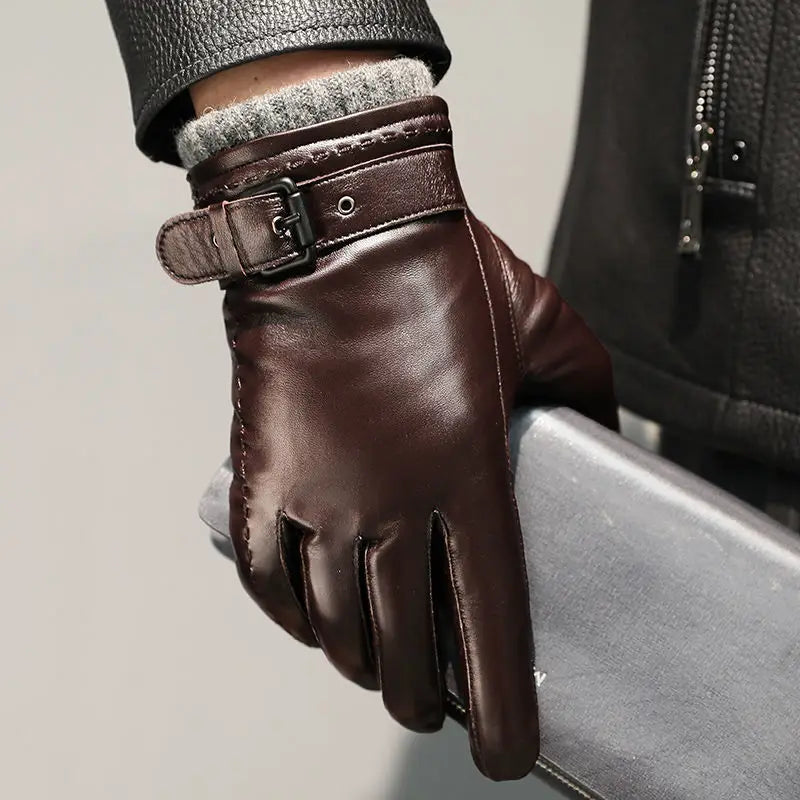 men's gloves : Gants en Cuir pour Hommes avec Doublure en Cachemire et Fonction Ecran Tactile dans Marron de Marche Lino