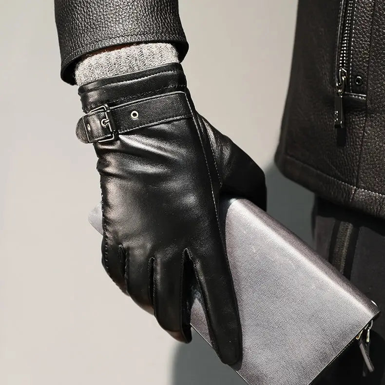 men's gloves : Gants en Cuir pour Hommes avec Doublure en Cachemire et Fonction Ecran Tactile dans Noir de Marche Lino