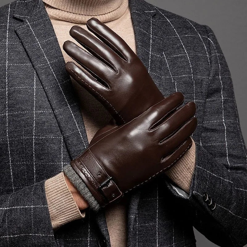 men's gloves : Gants en Cuir pour Hommes avec Doublure en Cachemire et Fonction Ecran Tactile dans de Marche Lino