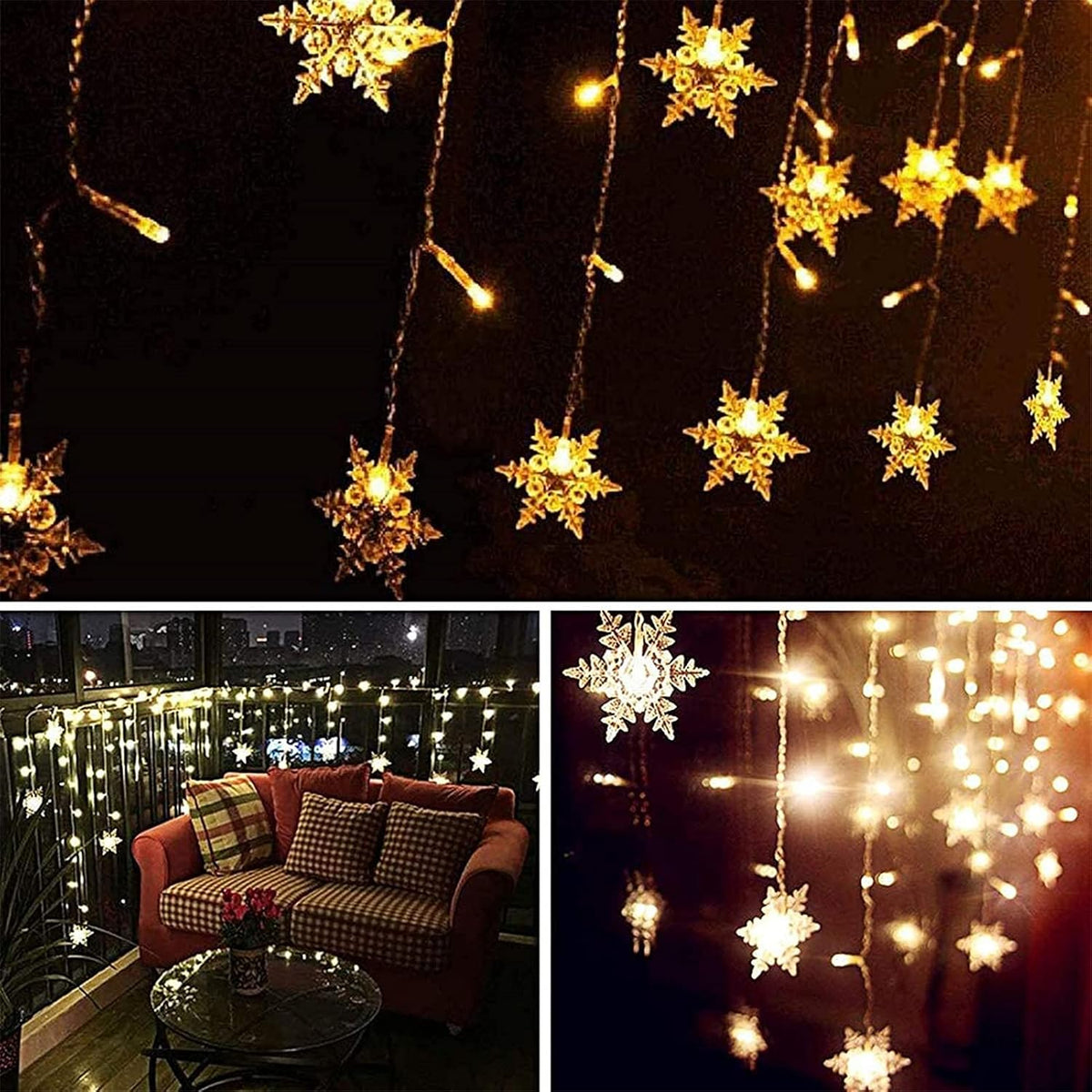 LED Curtain String Lights : Rideau Lumineux LED Flocons de Neige – Guirlande de Noël 8 Modes dans de Marche Lino