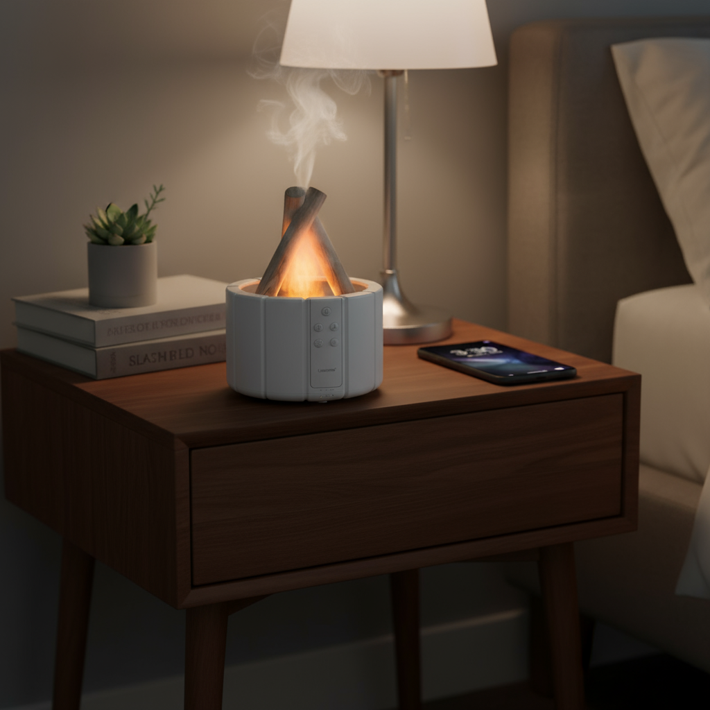 FlammaMist Humidificateur Aromathérapie & Lampe de Table LED