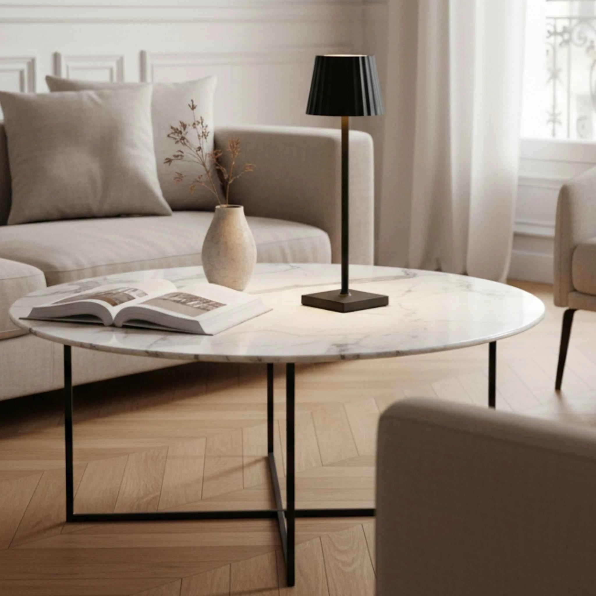 Éclairage : Lampe de Table LED Sans Fil avec Batterie Rechargeable et Commande Tactile Aluminium dans de Marche Lino