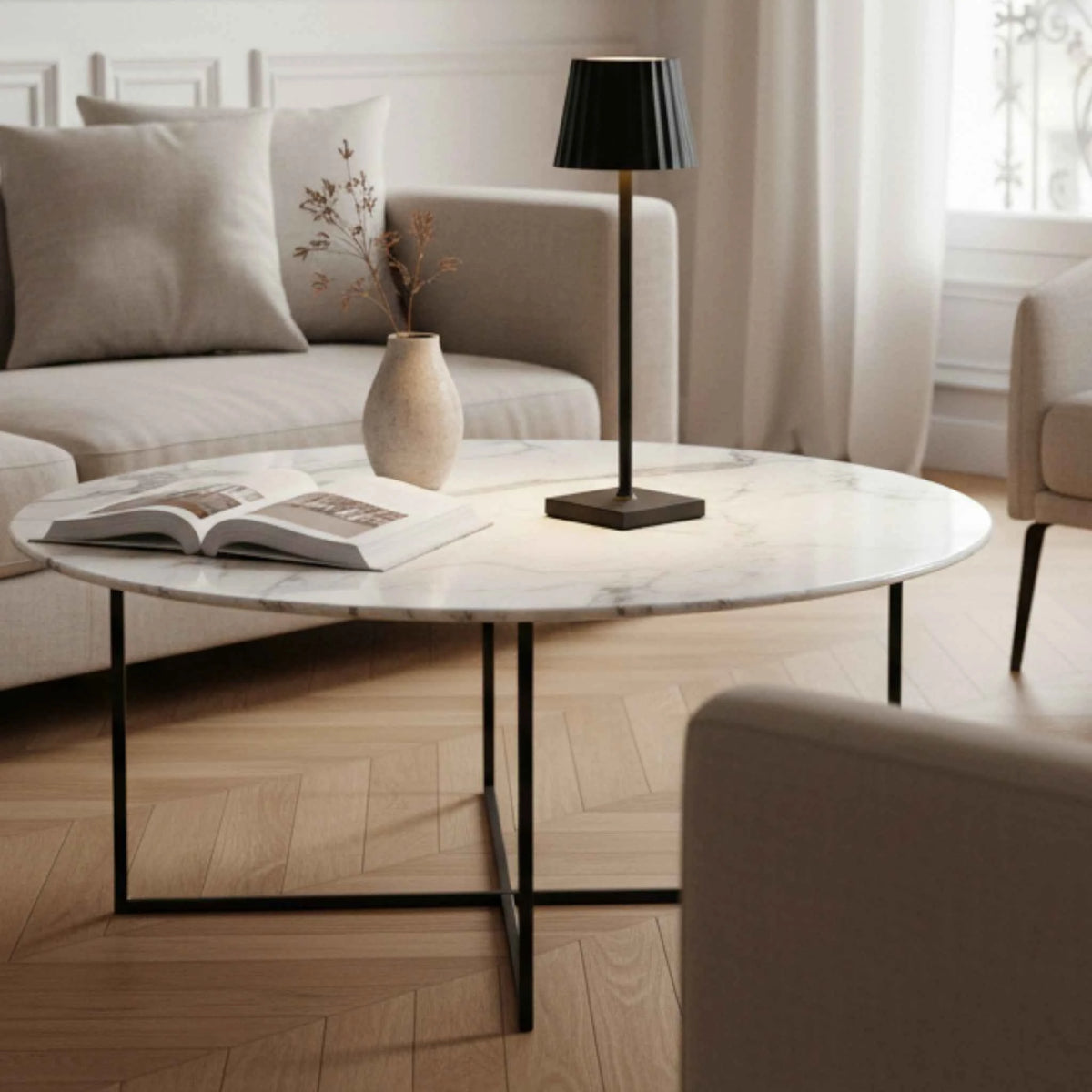Éclairage : Lampe de Table LED Sans Fil avec Batterie Rechargeable et Commande Tactile Aluminium dans de Marche Lino