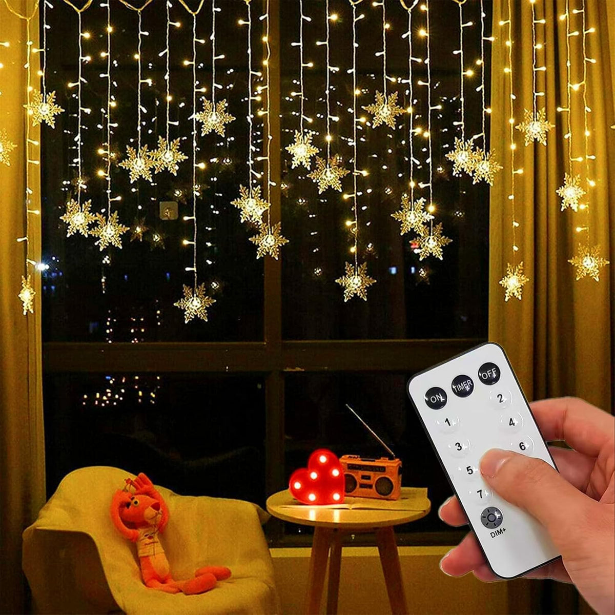 LED Curtain String Lights : Rideau Lumineux LED Flocons de Neige – Guirlande de Noël 8 Modes dans de Marche Lino