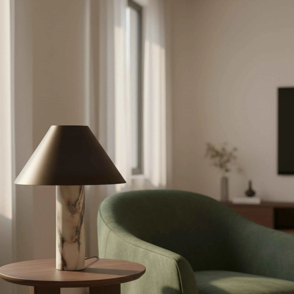 Lampes de table : Lampe de Table Moderne avec Socle en Marbre et Bronze, Style Abattoir dans de Marche Lino