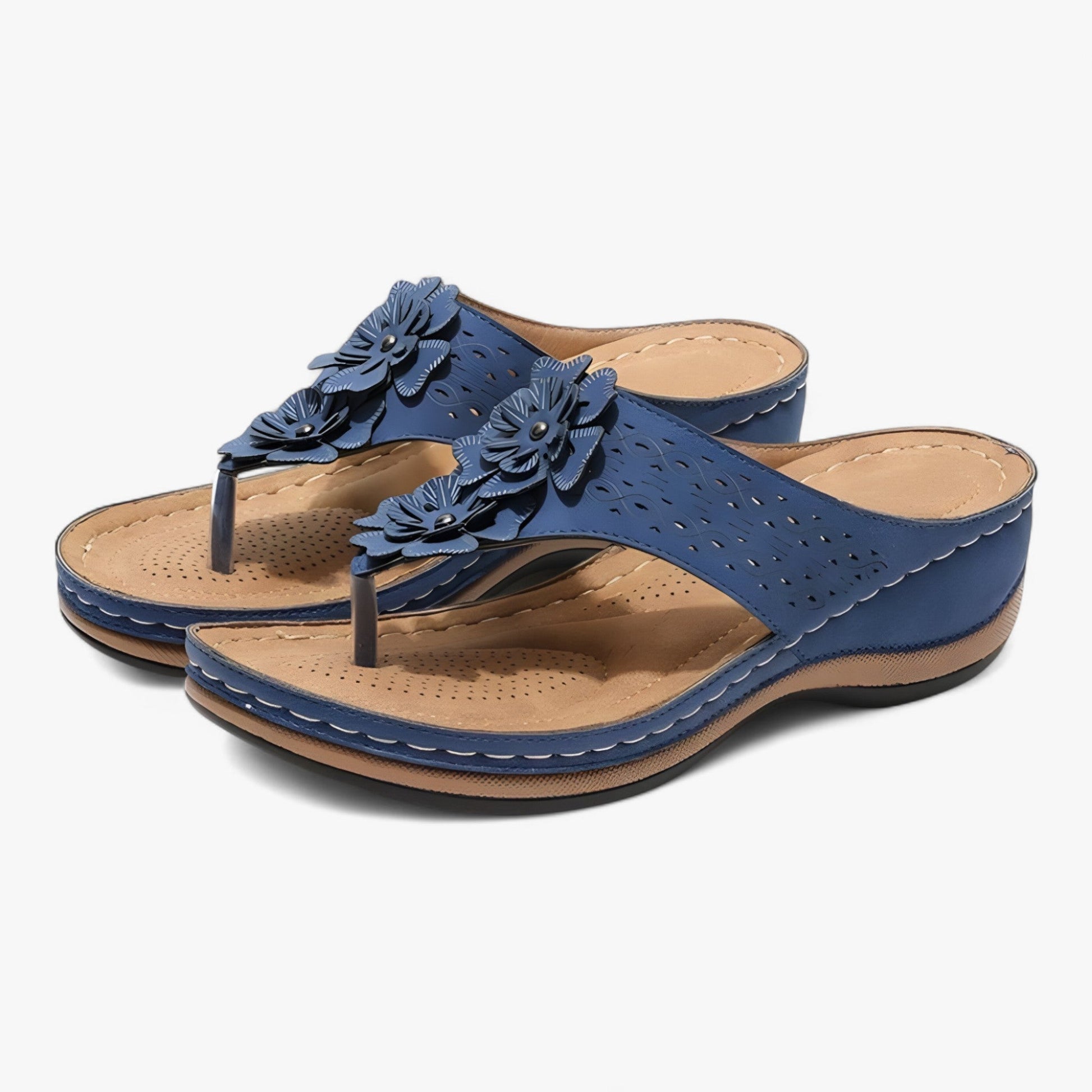 Sandals : Sandales Femme Élégantes en Cuir Véritable : Confortables, Légères et Respirantes pour l'Été dans Bleu de Marche Lino