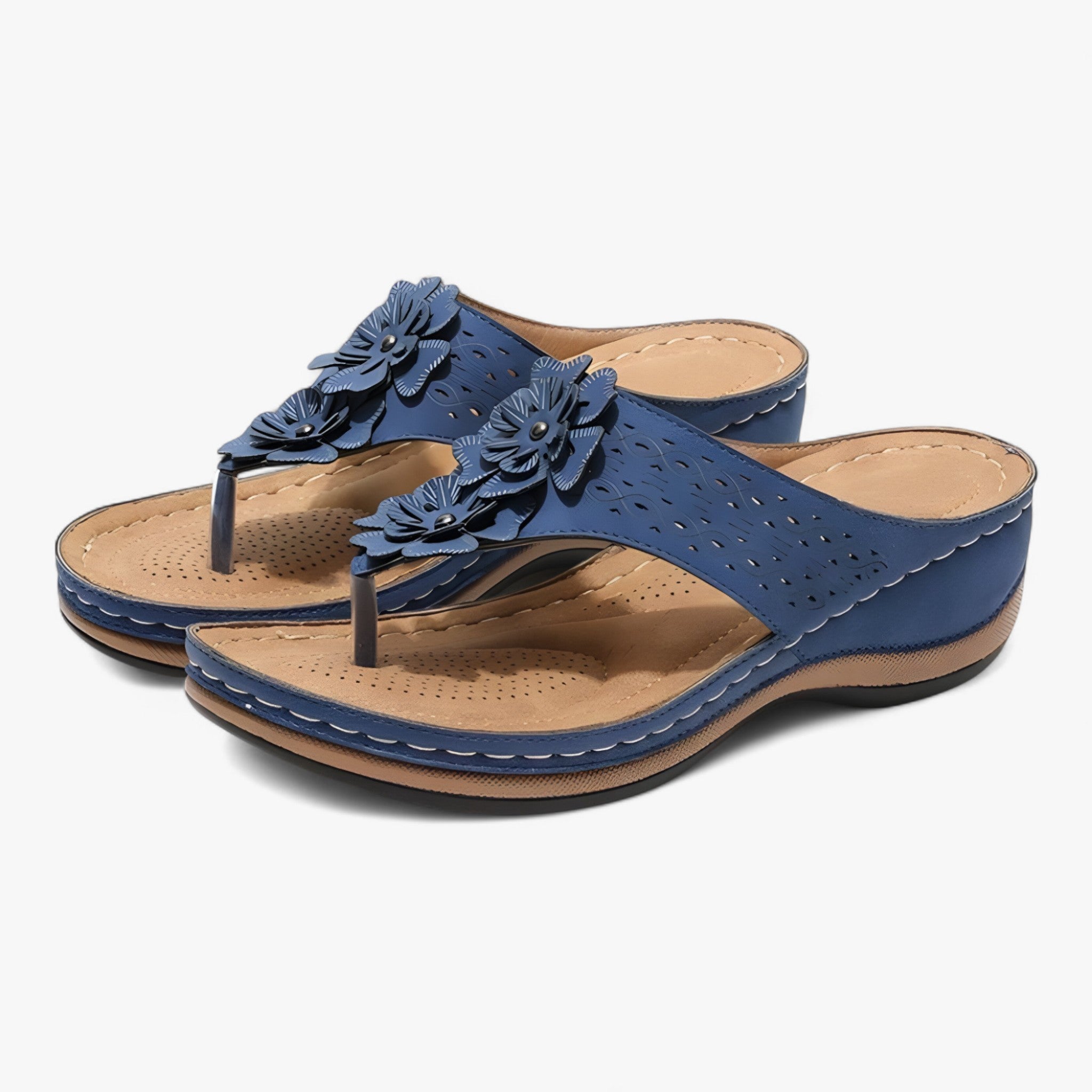 Sandals : Sandales Femme Élégantes en Cuir Véritable : Confortables, Légères et Respirantes pour l'Été dans Bleu de Marche Lino