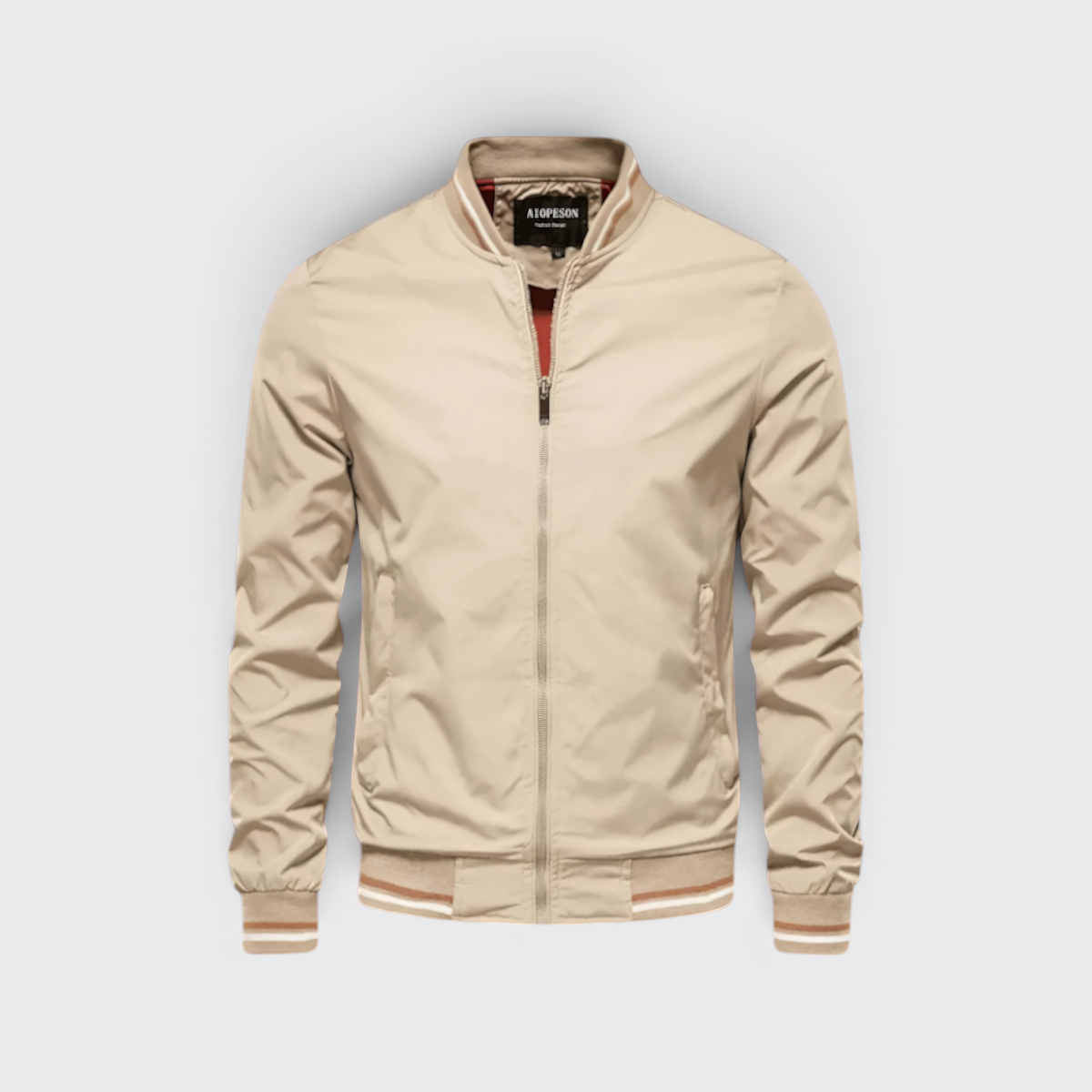 AS - Mens - Bomber Jacket : Blouson Bomber Homme Déperlant - Col Montant Style Moderne dans Beige de Loranza
