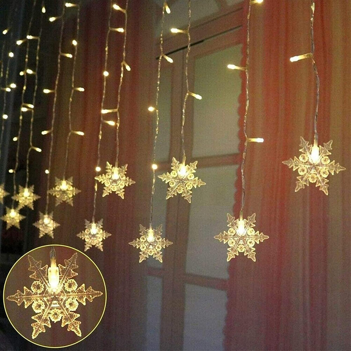 LED Curtain String Lights : Rideau Lumineux LED Flocons de Neige – Guirlande de Noël 8 Modes dans de Marche Lino