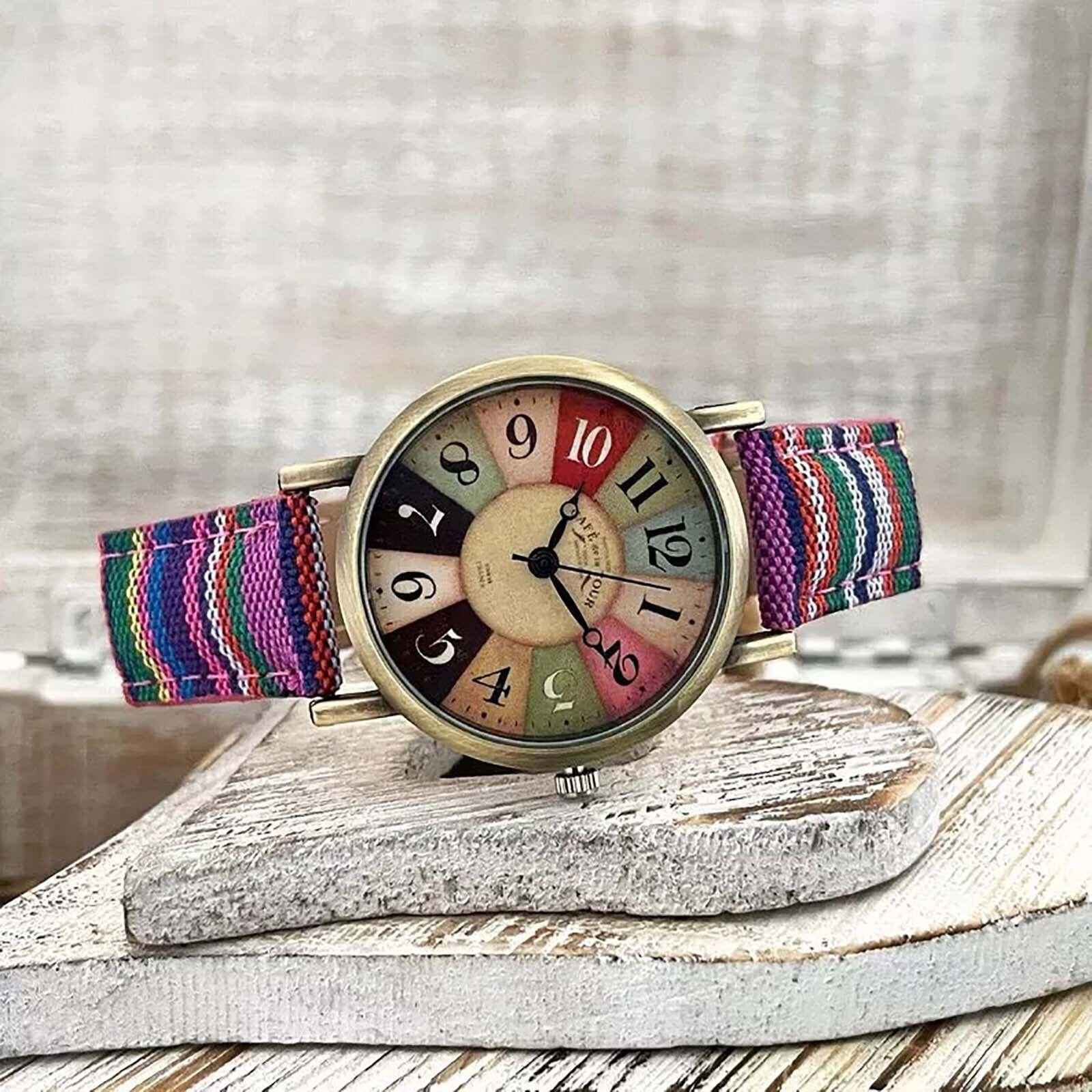 Wise | Montre rétro intemporelle avec bracelet en denim et canvas