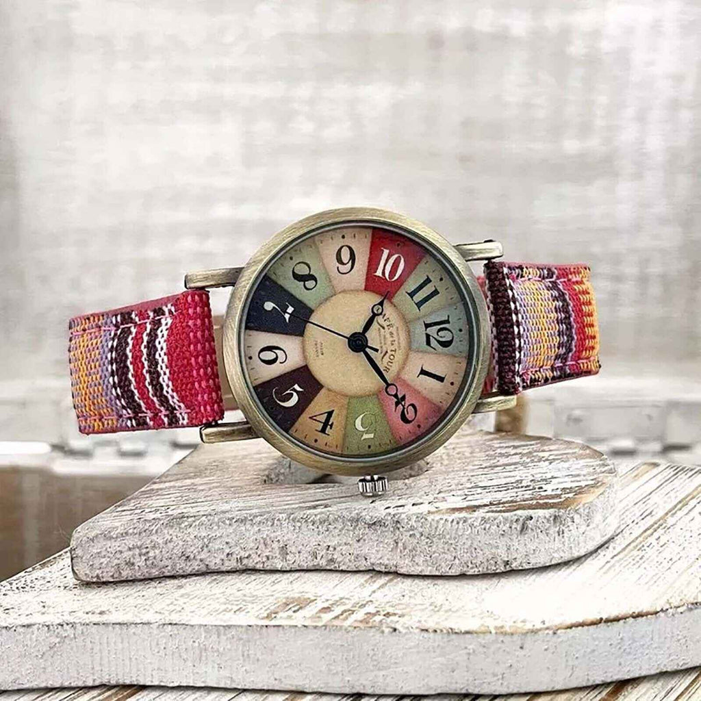 Wise | Montre rétro intemporelle avec bracelet en denim et canvas