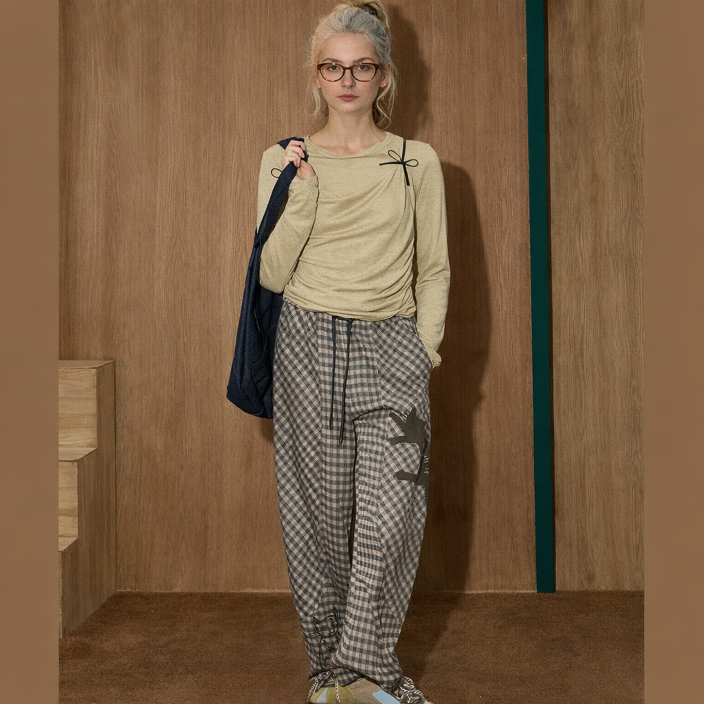 Damebukser i Tartan med Høj Talje Casual