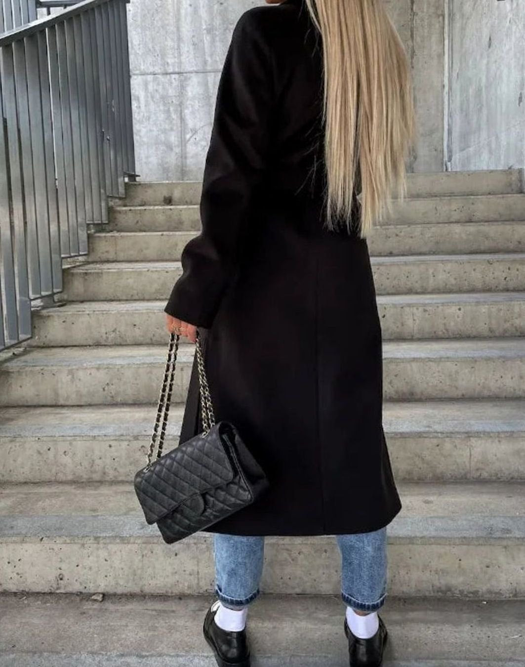 Manteau Long Croisé pour Femme avec Col à Revers